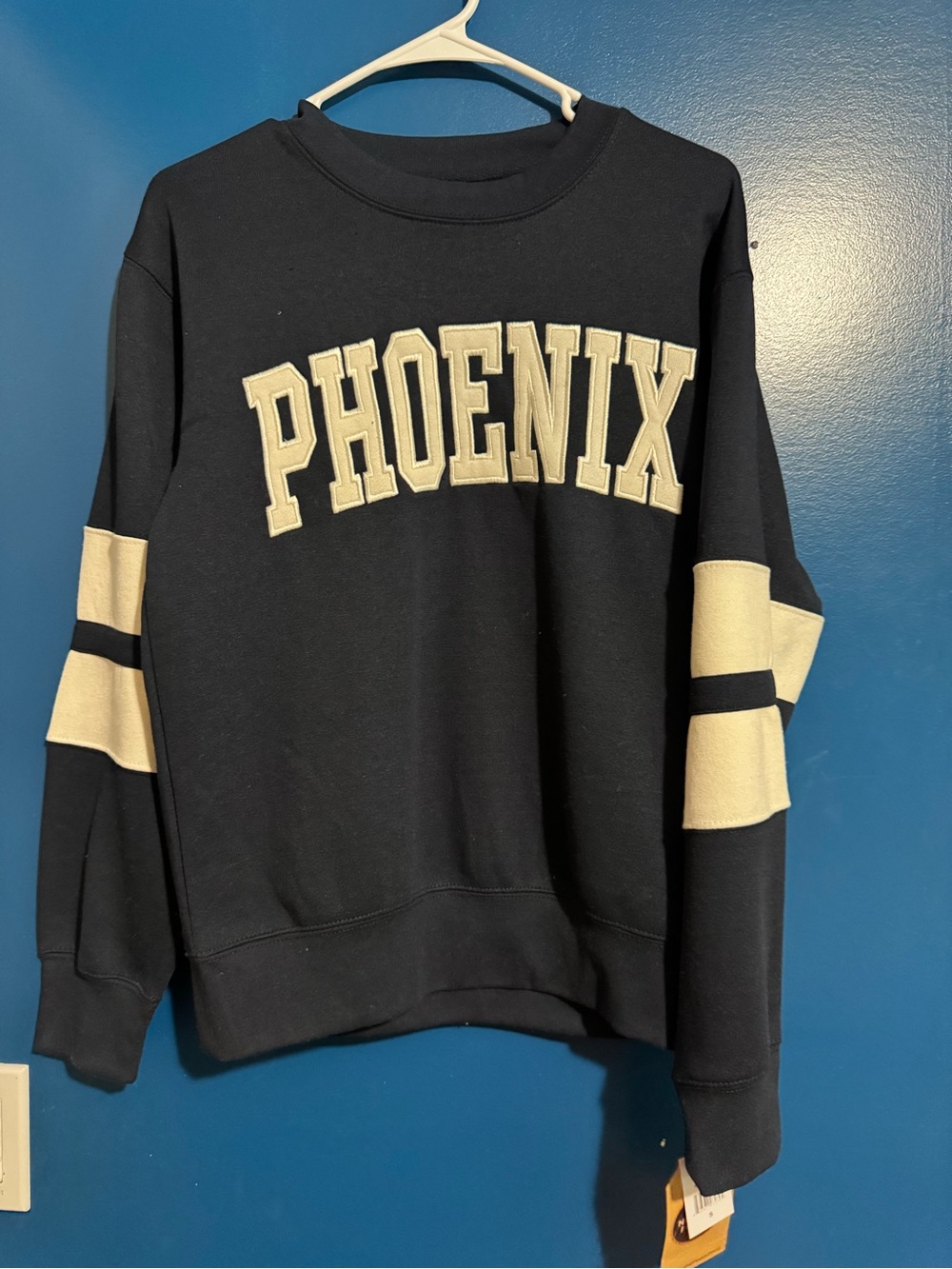 Phoenix Letterman Crewneck Sweatshirt - Black with Cream Panels